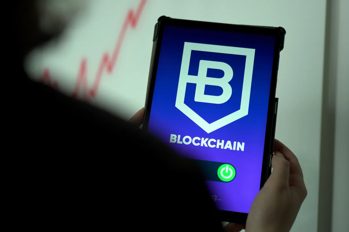 Digital blockchain visualization representing DApp development